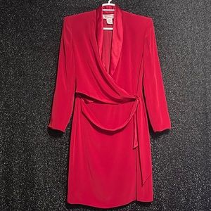 Jones New York Red Wrap Dress with Satin Lapels